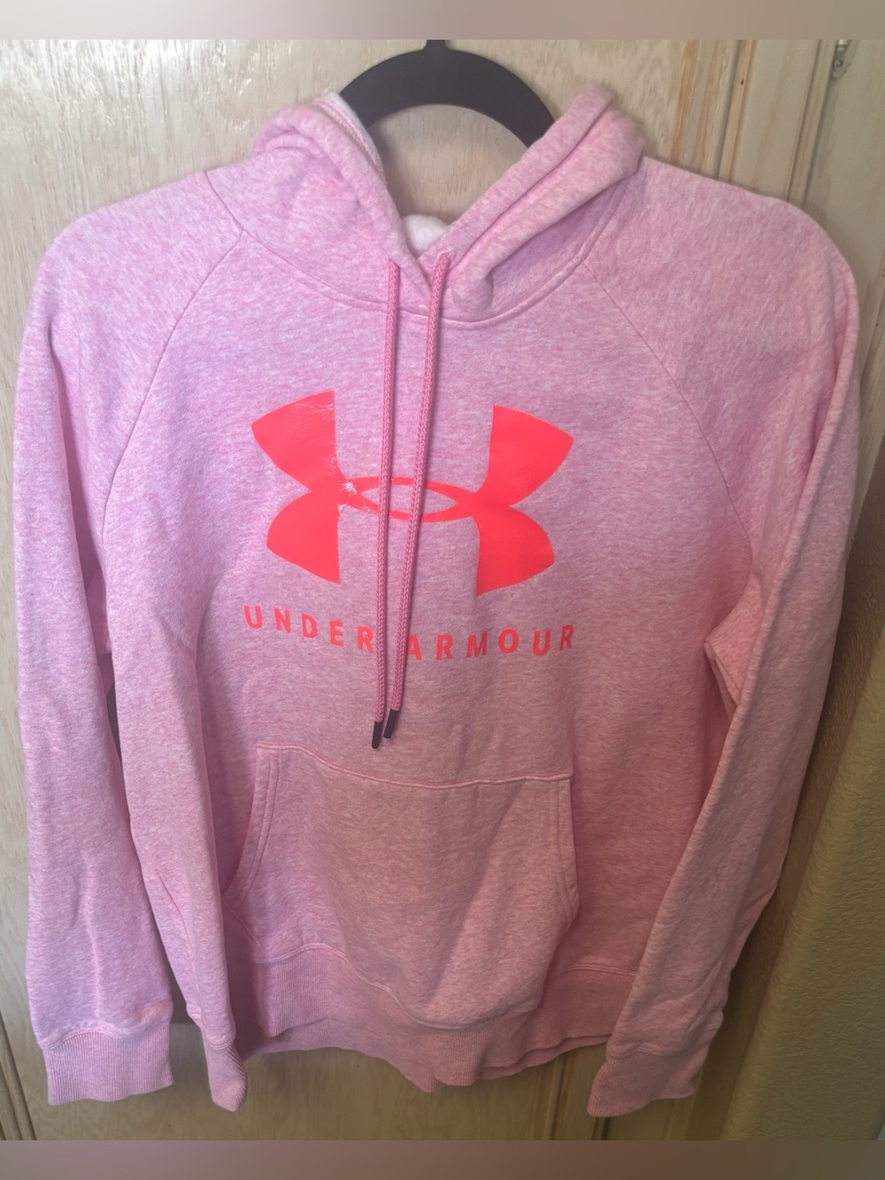 Under Armour Rival Women's Fleece Big Logo Hoodie Size Large Pink and Orange